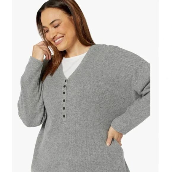 NEW Madewell Plus Asherton Waffle Henley Sweater in gray, 3X - Picture 4 of 16